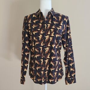 LLBean Signature Women's Soft Flannel Button Down Shirt 10 Waterfowl Duck Top